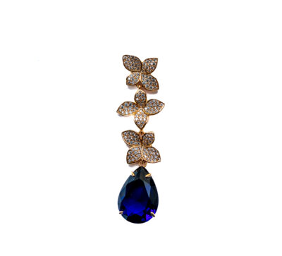 Elegant Flower Dangle Earrings with Royal Blue Cubic Zirconia - Image 4
